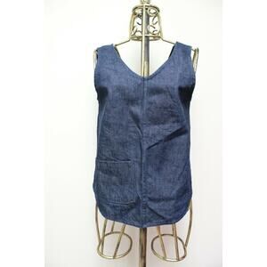 Aliya Wanek Blue Denim Jean Sleeveless High Low Pocket Tank Top Size Small